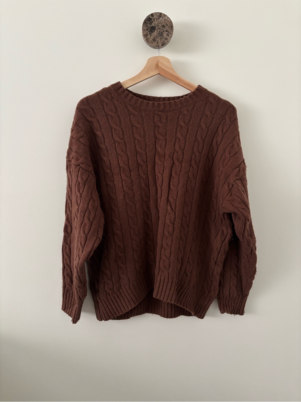 Aritzia Brown Cable Knit Crewneck Sweater